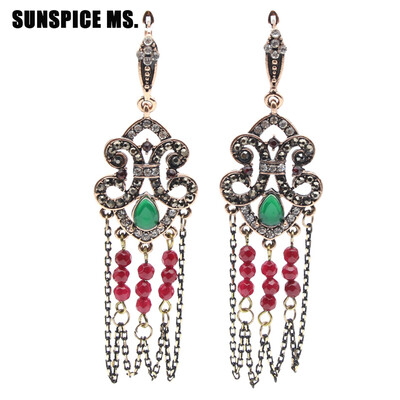 

Sunspice Г-жа Vintage Серьги Инкрустированные Кристалл Длинные серьги падение кисточки для женщин Античный золотой цвет ручной раб