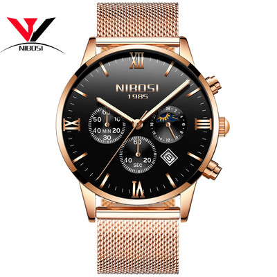

Quartz wristwatches NIBOSI Fashion Brand Luxury Watch Men Waterproof Male Clock Luxury Mesh Band Dress Causal Men Watch Uhren