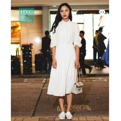 

2016 new spring seven Korean white Pleated Chiffon sleeve art retro dress female