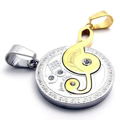 

Hpolw Charms Crystal Jewelry Mens Womens Couples Moon Music Silver&Gold Stainless Steel Pendants"Love" Necklace