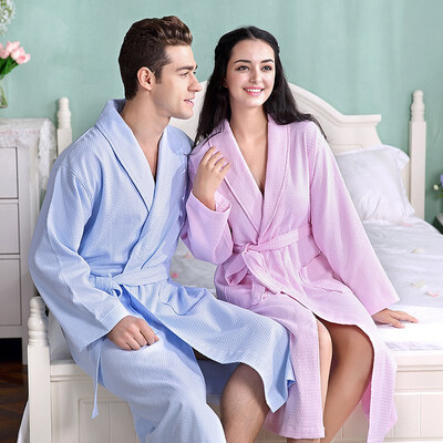 

Waffle Cotton Bathrobe Women Nightgown Ladies Sleepwear Girls Homewear Thickening Lovers Long Soft Spring Summer