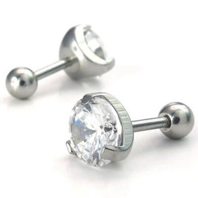 

Hpolw Mens Womens Stainless Steel Cubic Zirconia Stud Earrings, 7mm, White Silver