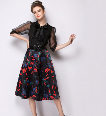 

Lovaru ™2015 summer new big fashion print new temperament flowers tutu skirts high quality women skirt