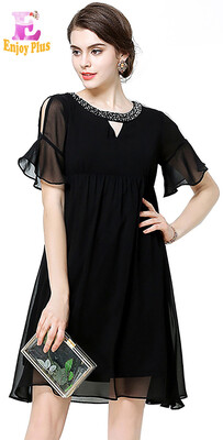 

M L XL XXL 3XL 4XL 5XL plus size chiffon office new summer 2018 black dress women large size short sleeve beading elegant loose