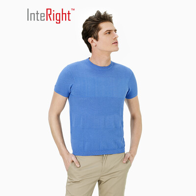 

INTERIGHT Round Collar Dark Jacquard Mens Business T-Shirt Light Blue M