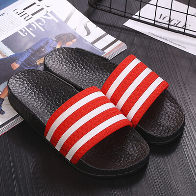 

Yuhuaze sandals&slippers spring&summer non-slip bathroom bath sandals soft bottom beach shoes men&women couples home outdoor striped shoes red M code