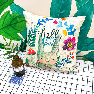 

Yuan Yuan cotton&linen pillow with core ins wind flowers bunny lumbar pillow office sofa car pillow