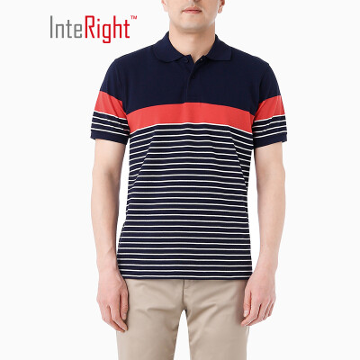 

INTERIGHT mens POLO shirt loop positioning color strip short sleeve blue orange strip XXL