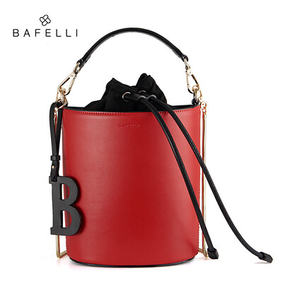 

BAFELLI women bags split leather bucket handbag high quality string shoulder bag letter ornaments bolsos mujer red crossbody bag