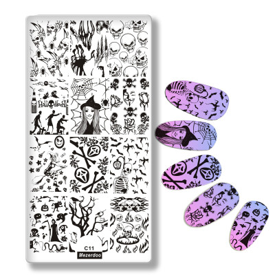 

Halloween Rectangle Manicure Stamp Template 126cm Spider Web Skeleton Designs Nail Art Image Plate Celebration Mezerdoo C11