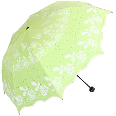 

Heaven umbrella umbrella princess black silk silk cloth package wave edge three fold mushroom sunny umbrella sun umbrella fruit green 33235E