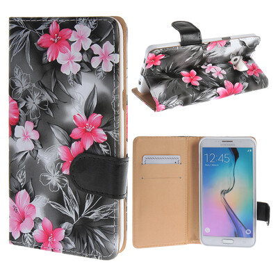 

MOONCASE Samsung Galaxy S6 Edge Plus ЧЕХОЛ ДЛЯ Flower Style Leather Flip Wallet Card Slot Bracket Back Black