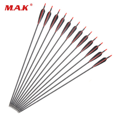 

12 pcs 80cm Spine 500 Carbon Arrows OD76mm ID62mm with 2 Black&1 Red Turkey Feather for Hunting Shooting Archery