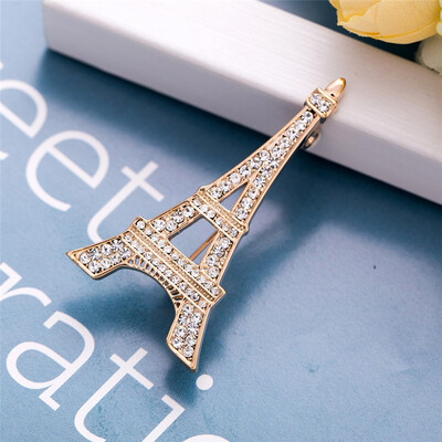 

Мода Женщины Башня Брошь Pin Eiffel Знак Corsag Стороны Ювелирные изделия Золото Цвет Rhinestone Броши Броши Дамы отворотом штыри