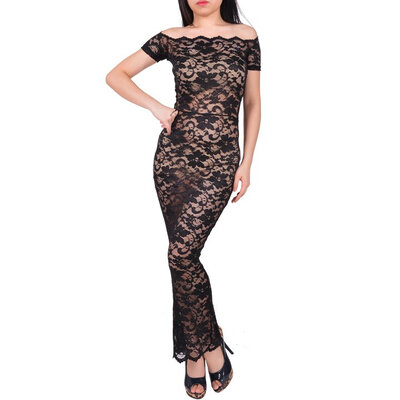 

Women's Sexy Nude White Hollow Out Lace Bandage Club Party Dress Bodycon Evening Female Long Elegant Dresses