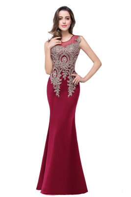 

Womens Rhinestone Applique Sheer Maxi Long Evening Prom Party Dress