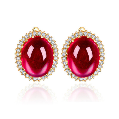 

Aiyaya Fashion Jewelry Ruby Sapphire Stud Micro Cubic Zircon Big Round Clip Earrings