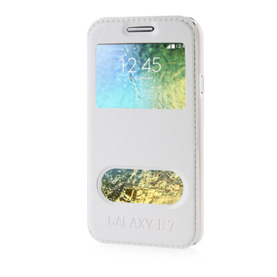 

MOONCASE View Window High grade Leather Side Flip Pouch Stand Shell Back Case Cover for Samsung Galaxy E7 White