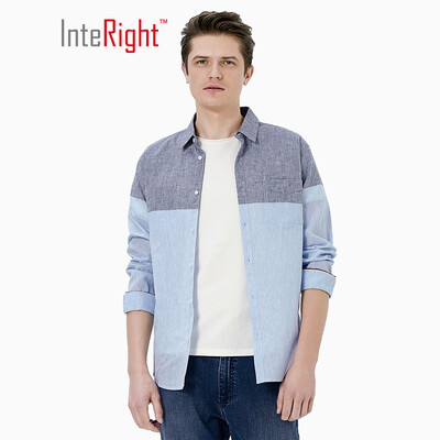 

INTERIGHT casual shirt men&39s trend mixed colors cotton denim shirt light blue XL 41