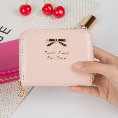 

Korean fresh&simple bow ladies coin purse bag zipper mini women wallet card package short paragraph