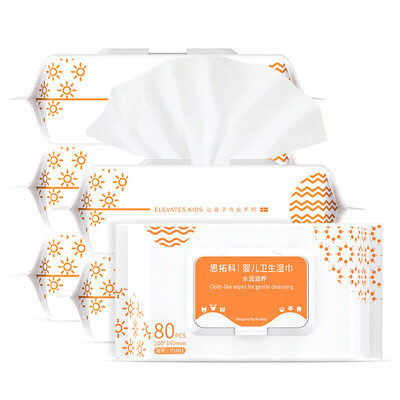 

Si Tuoke baby sanitary wipes 80 pieces 6 packs baby childrens wet wipes paper paper soft wipes with lid