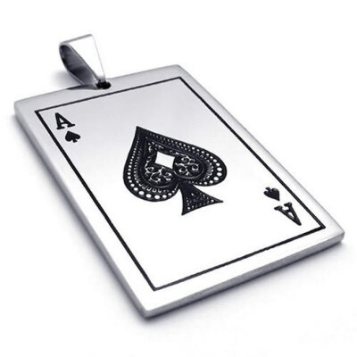 

Hpolw Fashion Jewelry Stainless Steel Ace of Spades Card Poker Pendant Mens&Womens couple Necklace silver&black18-26 inch Chain