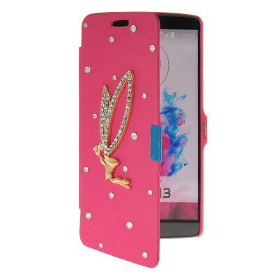 

MOONCASE Bling Rhinestone Crystal Ultre Slim Leather Side Flip Wallet Shell Back Case Cover for LG G3 Hot pink