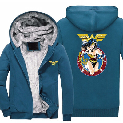 

2018 New Marvel Superhero Justice League Wonder Woman Cosplay Coat Zipper Hoodie Winter Fleece Unisex Thicken Jacket