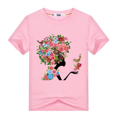 

2018 Casual Summer Beautiful Girl t-shirt Fashion Flower Girl Печать Смазливая майка Дети 100% Хлопок Удобные розовые тройники