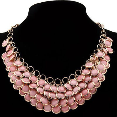 

Bib Necklace Round Pendant Acrylic Grapes Imitate Gemstone Tassel Short Chain