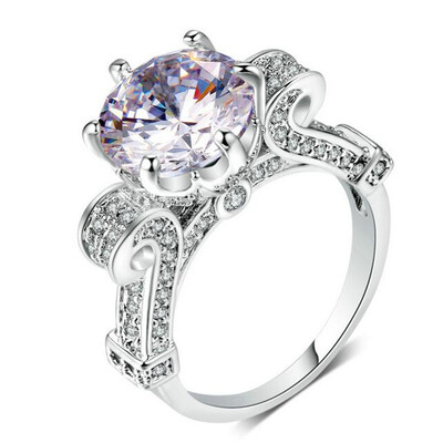 

Luxurious 10mm Cubic Zirconia Silver Color Fashion Jewelry Ring Wedding Engagement Paryt For Women DD007