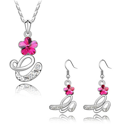 

Korea Trendy Accessories Fashion Pendant Necklace Stud Earring Set Women Crystal Luxury Wedding Jewelry Sets 2980