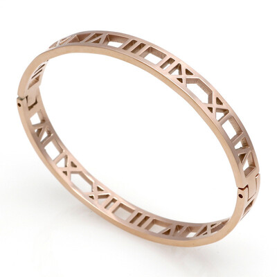 

Factory Price Fashion Roman Bracelet Hollow Jewelry Titanium Steel Plated 18K Rose Gold Buckle Bracelet
