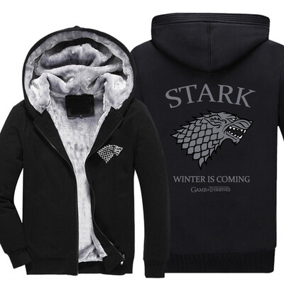 

2018 New USA size Wave scales Game of Thrones Direwolf Ghost House of Stark Winter is Coming Jacket Sweatshirts Thicken Hoodie Zip