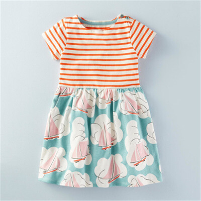 

European&American childrens wear summer brand new childrens dress childrens skirt stripe printing impact color elastic