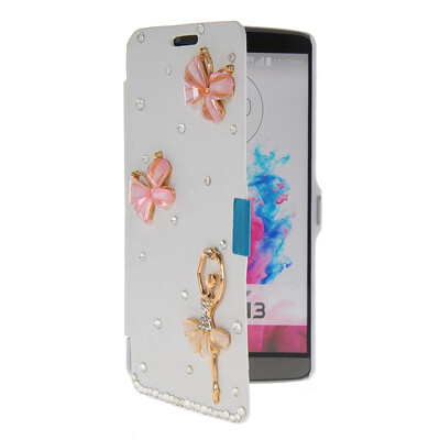 

MOONCASE Bling Rhinestone Crystal Ultre Slim Leather Side Flip Wallet Shell Back ЧЕХОЛ ДЛЯ LG G3 White