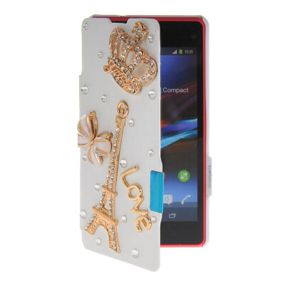 

MOONCASE Rhinestone Crystal Ultre Slim Leather Side Flip Wallet Shell Back Case Cover for Sony Xperia Z1 Compact (Mini) White