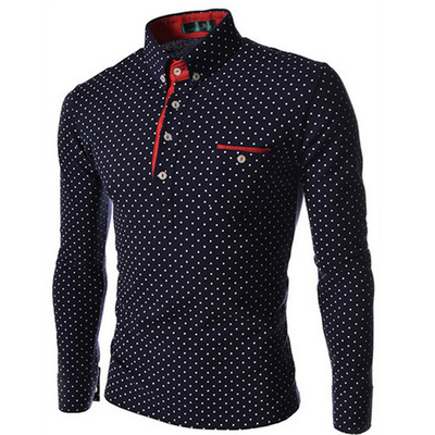 

Zogaa New Men's POLO Shirt Fashion Slim Dot Long Sleeve