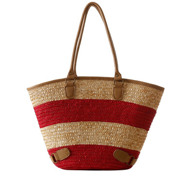 

2016 women straw handbag large capacity woven bag high quality summer PU straw Woven Shoulder Bags For Women