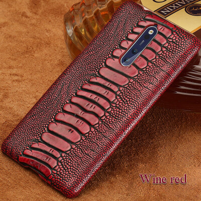 

Genuine Leather Phone Case For Nokia 6 8 Case Ostrich Foot Texture Back Cover