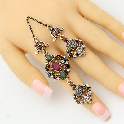 

Nobby Flower Double Finger Ring Турецкие женщины Античные кристаллы Этнические кольца Кольца Королевские дамы Арабески Ювелирные и