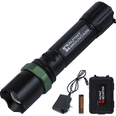 

Elmont ALPINT MOUNTAIN flashlight flashlight set of long-range light bulb waterproof three-speed adjustment with rechargeable batteries 610-101 black&green