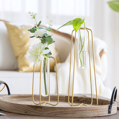 

Yonago home creative geometric metal flower stand transparent glass vase green green plant water planter decoration two-piece suit with bunch of flowers
