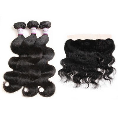 

Racily Hair Brazilian Body Wave Hair 3 Bundles with Lace Frontal Closure&Baby Hair Brazilian Human Hair Weave