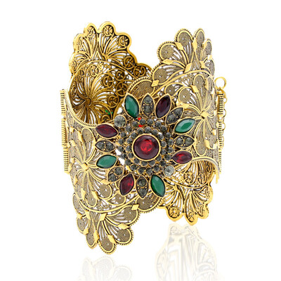 

Vintage India Women Bracelet Armlet Wavy Edge Plus Size Bangle Открытый тип Рома Цветочный золотой цвет Манжета Браслеты Арабские