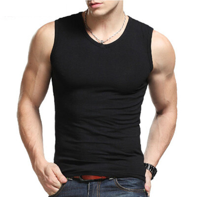 

2018 new mens wide-shouldered vest cotton sleeveless waistcoat sports stretch fashion fitness vest jacket men