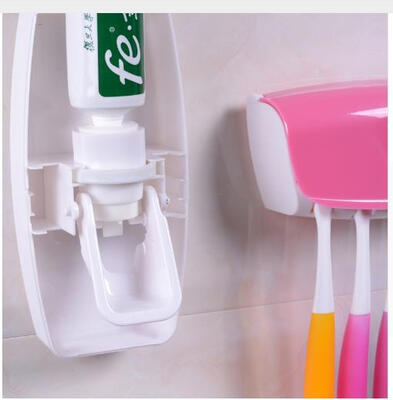 

1 Set Creative Automatic Plastic Lazy Toothpaste Dispenser 5 Toothbrush Holder Squeezer Bathroom Shelves Bathing Accessories