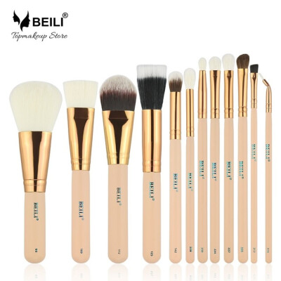 

BEILI 12 stücke Wesentlichen Reise kit Rosa Foundation Puder lidschatten Make-Up Pinsel set Hohe qualität