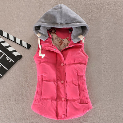 

New Spring Winter Solid Women Plus Size Slim Vest Women Parkas Cotton Jacket Sleeveless Hooded Casual Colete Jacket
