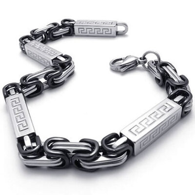 

Hpolw Mens silver&black Stainless Steel BikerBicycle link chain Rectangular geometry pattern Lobster Clasps Bracelet